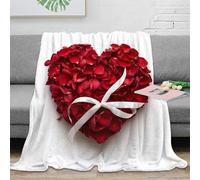 estampado 3D hearte-shaped-red-flowers manta para aire acondicionado microfibra ropa de cama suave romantic-de manta para verano ligera y transpirable anti-bolitas para verano 80×90inch(200x230cm)