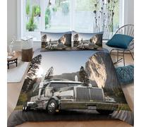 Estampado 3D Heavy Truck Cubierta de edredón Ropa de Cama con Funda de Almohada Suave Protector de edredón Ligero para Adolescentes compañeros de Piso jóvenes Single（140x200cm）