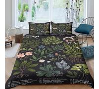 Estampado 3D Herbario botánico Protector de edredón Ropa de Cama con Funda de Almohada Ligero Ilustración de Plantas Antiguas Funda de edredón para Adultos compañeros de Piso Single（135x200cm）