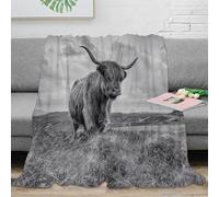 Estampado 3D Highland Cow Manta de Oficina Microfibra Ropa de Cama no desprende Pelusa Negro and Blanco Nature Manta de Descanso cálida para Regalos para Profesionales 40x50inch(100x130cm)