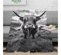 Estampado 3D Highland Cow Manta de Viaje Microfibra Ropa de Cama Anti-Bolitas Negro and Blanco Nature Plaid de Viaje Compacto para Regalos para aventureros 70×80inch(180x200cm)