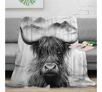 estampado 3D Highland cow plaid térmico microfibra ropa de cama anti-bolitas Negro and blanco sketch 1 manta térmica suave y cálida no desprende pelusa para noches frías 60x80inch(150x200cm)