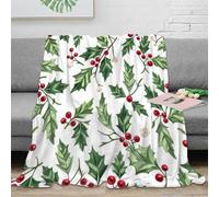 estampado 3D Holly branches manta para aire acondicionado ropa de cama anti-bolitas Christmas festive pattern plaid para aire acondicionado suave y esponjoso para verano 60x80inch(150x200cm)