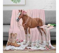 estampado 3D horse with flowers manta de siesta microfibra ropa de cama compacta romantic equine arte plaid de oficina suave y cálido anti-bolitas para descanso en oficina 50x60inch(127x152cm)