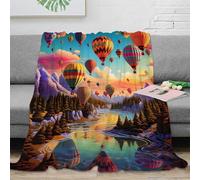 Estampado 3D Hot Air Balloons Manta de Oficina Microfibra Ropa de Cama no desprende Pelusa Colorido Fantasy Arte Manta de Descanso cálida para jóvenes en Pausa Laboral 70×80inch(180x200cm)
