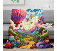 Estampado 3D Hot Air Balloons Manta de Oficina Microfibra Ropa de Cama no desprende Pelusa Fantasy Landscape Arte Manta de Descanso cálida para jóvenes en Pausa Laboral 80×90inch(200x230cm)