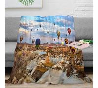 estampado 3D Hot air balloons manta para todas las estaciones microfibra ropa de cama suave Travel adventure plaid versátil cálido y esponjoso anti-bolitas para cada estación 60x80inch(150x200cm)