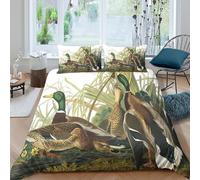 Estampado 3D ilustración de Pato Protector de edredón Ropa de Cama Duradero Estilo artístico de la Vida Salvaje Funda de edredón Suave para familias compañeros de Piso Parejas Single（135x200cm）