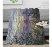 estampado 3D Impressionist landscape manta de viaje microfibra ropa de cama compacta y suave French post-i plaid de viaje cálido transpirable anti-bolitas para uso versátil 80×90inch(200x230cm)