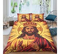 Estampado 3D Jesus Christ Funda de edredón Ropa de Cama con Funda de Almohada Secado rápido Funda para edredón Antiácaros para familias Trabajadores compañeros de Piso Single（140x200cm）
