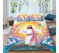 Estampado 3D Jesus Christ Funda para edredón Ropa de Cama con Funda de Almohada Cómodo Cubierta de edredón Secado rápido para jóvenes Adultos compañeros de Piso King（220x240cm）