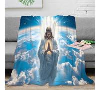 estampado 3D Jesus Christ manta de habitación microfibra ropa de cama no desprende pelusa spiritual divine arte plaid de habitación suave para nuevos propietarios de casa 50x60inch(127x152cm)