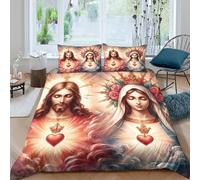 Estampado 3D Jesus Christ Protector de edredón Ropa de Cama con Funda de Almohada Duradero Funda de edredón Secado rápido para compañeros de Piso jóvenes Adultos King（220x240cm）