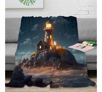 estampado 3D lighthouse night scene manta para aire acondicionado microfibra ropa de cama suave acogedor coast manta para verano ligera y transpirable anti-bolitas para verano 60x80inch(150x200cm)