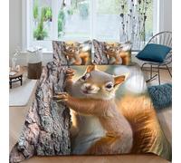Estampado 3D Linda Ardilla Protector de edredón Ropa de Cama con Funda de Almohada Calidad Naturaleza y Vida Silvestre Funda de edredón Refinado para Amigos compañeros Padres Single（135x200cm）