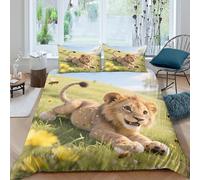Estampado 3D Lindo Cachorro de león Cubierta de edredón Ropa de Cama Calidad Escena Vida Silvestre Naturaleza Protector de edredón Refinado para familias cercanas compañeros Single（135x200cm）