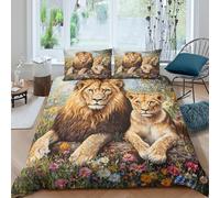 Estampado 3D Lion and Cub Funda de edredón Ropa de Cama con Funda de Almohada Ligero Funda para edredón Cómodo para jóvenes Adultos Adolescentes Trabajadores Single（140x200cm）