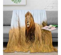 estampado 3D Lion in grassland manta para aire acondicionado microfibra ropa de cama esponjosa Wild animal fotografia manta de sofá no desprende pelusa para alquileres juveniles 80×90inch(200x230cm)