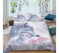 Estampado 3D Lobo Blanco Funda de edredón Ropa de Cama con Funda de Almohada Ligero Arte fantástico de la Naturaleza Funda para edredón Suave para Estudiantes jóvenes Solteros Single（135x200cm）