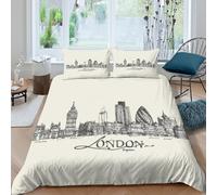 Estampado 3D London Skyline Funda para edredón Ropa de Cama con Funda de Almohada Cómodo Cubierta de edredón Secado rápido para jóvenes Adultos compañeros de Piso King（220x240cm）