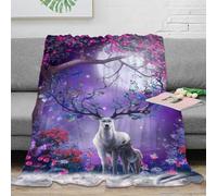 Estampado 3D Magical Deer Manta para Aire Acondicionado Microfibra Ropa de Cama Suave Fantasy Forest Scene Manta para Verano Ligera para jóvenes en Vacaciones de Verano 80×90inch(200x230cm)