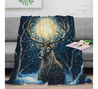 Estampado 3D Magical Deer Plaid de habitación Microfibra Ropa de Cama Esponjoso Fantasy Forest Scene frazada Suave Anti-Bolitas Lavable para habitación 60x80inch(150x200cm)