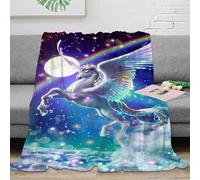 Estampado 3D Magical Unicorn Manta de Viaje Microfibra Ropa de Cama Ligera y Suave Fantasy Winged Horse Plaid de Viaje Compacto Anti-Bolitas para Viajes 70×80inch(180x200cm)