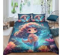 Estampado 3D Mermaid Girl Funda para edredón Ropa de Cama con Funda de Almohada Lujoso Cubierta de edredón Precioso para compañeros Padres Parejas King（220x240cm）