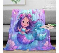 Estampado 3D Mermaid Girl Manta de Cama Microfibra Ropa de Cama Anti-Bolitas Fantasy Dibujo Animado Plaid de Cama Esponjoso y cálido Lavable para Noches 60x80inch(150x200cm)