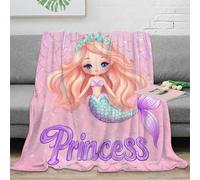 Estampado 3D Mermaid Girl Manta de Siesta Microfibra Ropa de Cama cálida Dibujo Animado Fantasy p Plaid de Siesta Suave para pausas de Estudio estudiantiles 70×80inch(180x200cm)