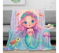 Estampado 3D Mermaid Girl Manta de Viaje Microfibra Ropa de Cama compacta Dibujo Animado Fantasy Arte Plaid de Viaje Ligero para jóvenes Amantes de los Viajes 60x80inch(150x200cm)