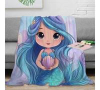 estampado 3D mermaid girl manta para aire acondicionado microfibra ropa de cama suave dibujo animado bonito manta para verano ligera para regalos para vacaciones de verano 40x50inch(100x130cm)