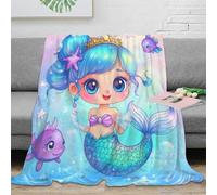 Estampado 3D Mermaid Girl Manta para Aire Acondicionado Microfibra Ropa de Cama Suave Dibujo Bonito Fantasy Manta para Verano Ligera y Transpirable Anti-Bolitas para Verano 70×80inch(180x200cm)