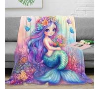 Estampado 3D Mermaid Girl Manta térmica Microfibra Ropa de Cama Lavable Fantasy Underwater Arte Plaid térmico Anti-Bolitas para Regalos de Invierno atentos 70×80inch(180x200cm)