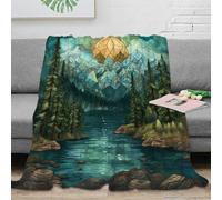 estampado 3D Mountain landscape plaid térmico microfibra ropa de cama aislante Stained glass arte manta para aire acondicionado suave y esponjosa para ambientes climatizados 80×90inch(200x230cm)