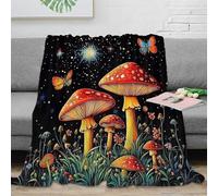 Estampado 3D Mushroom Forest Manta de habitación Microfibra Ropa de Cama Lavable Fantasy Night Plaid de habitación Suave y cálido Anti-Bolitas para habitación 60x80inch(150x200cm)