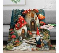 Estampado 3D Mushroom House frazada Microfibra Ropa de Cama Suave y cálida Fantasy Fairy Tale Plaid de frazada no desprende Pelusa para jóvenes Amantes del Confort 50x60inch(127x152cm)