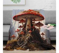 Estampado 3D Mushroom House Manta de Siesta Microfibra Ropa de Cama Transpirable Fantasy Forest Scene Manta de Oficina Suave para Regalos para Trabajadores en teletrabajo 80×90inch(200x230cm)