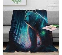 Estampado 3D Mystic Bear Forest Manta de Oficina Microfibra Ropa de Cama Suave Fantasy Glowing an Manta de Descanso cálida Transpirable Lavable para pausas laborales 50x60inch(127x152cm)