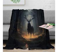 Estampado 3D Mystic Deer Manta de Viaje Microfibra Ropa de Cama compacta Fantasy Forest Scene Plaid de Viaje Ligero para jóvenes Amantes de los Viajes 80×90inch(200x230cm)