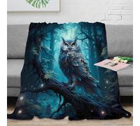 Estampado 3D Mystic Owl Plaid de sofá Microfibra Ropa de Cama Esponjoso Fantasy Forest Arte Manta de Siesta Suave y cálida Anti-Bolitas para Siestas vespertinas 60x80inch(150x200cm)