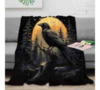 estampado 3D Mystic raven manta de siesta microfibra ropa de cama no desprende pelusa Night forest ilustracion plaid de siesta cálido para regalos para quienes aman descansar 40x50inch(100x130cm)