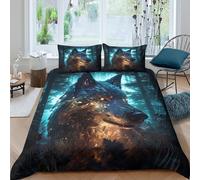 Estampado 3D Mystic Wolf Forest Cubierta de edredón Ropa de Cama con Funda de Almohada Cómodo Protector de edredón Duradero para Parejas Adultos niños Single（140x200cm）
