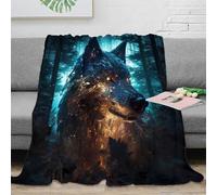Estampado 3D Mystic Wolf Forest Manta de Siesta Microfibra Ropa de Cama compacta Fantasy Digital Arte Plaid de Oficina Suave y cálido Anti-Bolitas para Descanso en Oficina 70×80inch(180x200cm)