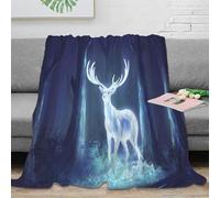 Estampado 3D Mystical Deer Manta de Siesta Microfibra Ropa de Cama Suave Fantasy Forest Scene Plaid de Oficina Anti-Bolitas para recién licenciados en Trabajo 70×80inch(180x200cm)