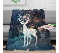 Estampado 3D Mythical Deer Manta de salón Microfibra Ropa de Cama esponjosa y cálida Fantasy Forest Scene Manta de habitación Anti-Bolitas no desprende Pelusa para hogar 80×90inch(200x230cm)
