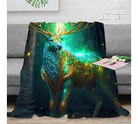 Estampado 3D Mythical Deer Manta Microfibra Ropa de Cama Suave y cálida Fantasy Forest Arte Plaid Transpirable Anti-Bolitas para Uso doméstico 80×90inch(200x230cm)