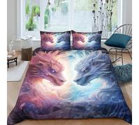 Estampado 3D Mythical Dragon Art Cubierta de edredón Ropa de Cama con Funda de Almohada Refinado Protector de edredón Exquisito para familias Abuelos Amigos Double（200x200cm）