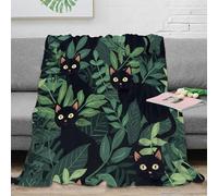 estampado 3D Negro gatos in jungle manta para aire acondicionado microfibra ropa de cama anti-bolitas Illustrataed na plaid para aire acondicionado suave y esponjoso para verano 80×90inch(200x230cm)
