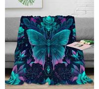 Estampado 3D Neon Butterfly Manta Microfibra Ropa de Cama compacta y Suave Fantasy Floral Arte Manta de Viaje Ligera para Regalos para Amigos viajeros 50x60inch(127x152cm)